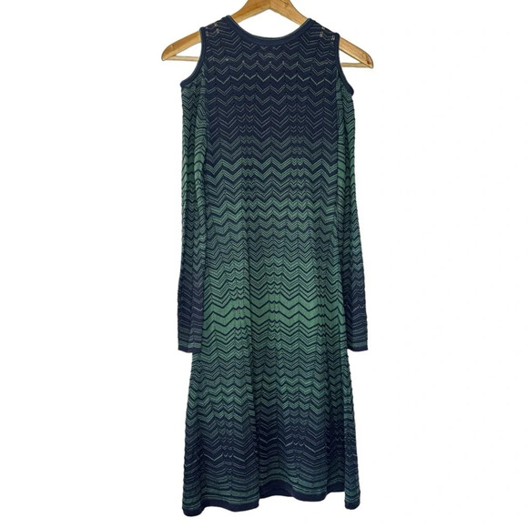 Missoni Fit & Flare Green Blue Chevron Print Open Shoulder Knit Dress Sz 2 - Picture 10 of 12